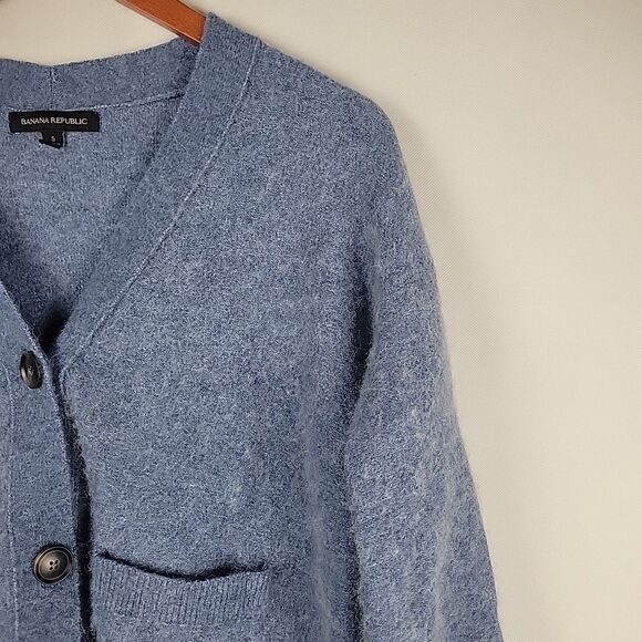 Banana Republic Alpaca Wool Blend Cropped Cardigan Womens Small Blue Soft Fuzzy - Picture 6 of 11